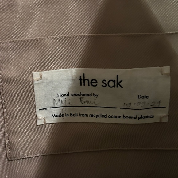 The Sak Faye Large Genuine Leather Tote Stone With Multicolored Crochet Stripes - Picture 10 of 13